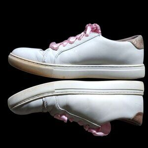 Kate Spade Fez Glitter Gold Spade Sneaker Shoe Leather Pink Ribbon 6.5 Preppy